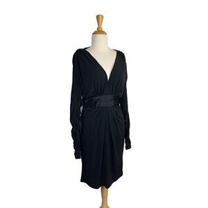 Sue Wong 12 Black Dress Open Back Long Sleeve Y2K Deadstock Glamour VTG Surplice
